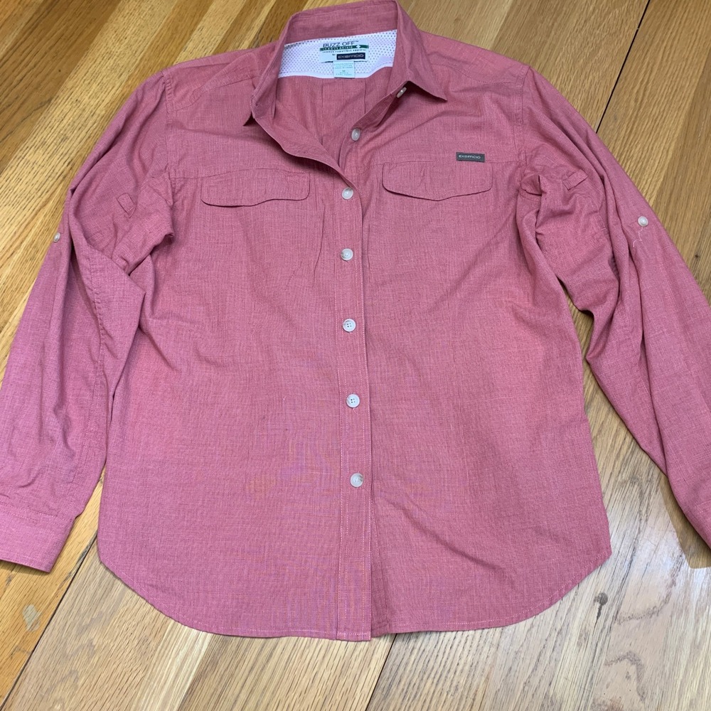 ExOfficio Buzz Off Insect Shield Long Sleeve Button Up Shirt Womens‎ Medium Red